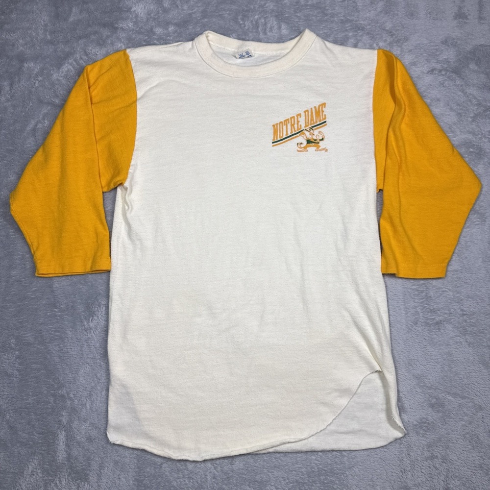 Vintage Champion Notre Dame Shirt Men Large Ivory Yellow Baseball USA 70s 80s